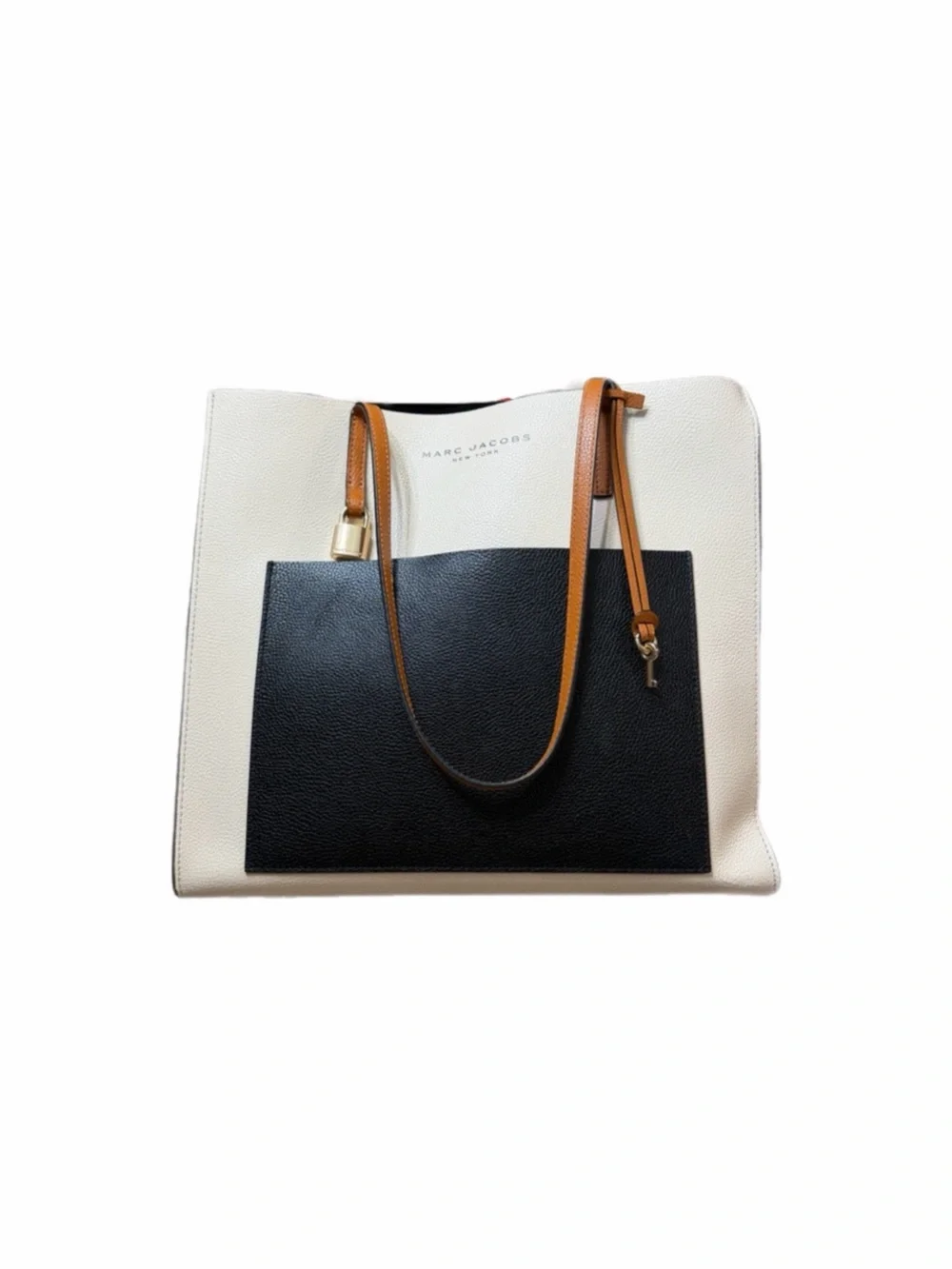 Marc Jacobs Grind Colorblock Leather Tote Bag Cream Black